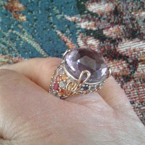 Sterling Silver and Gold Amethyst Multi- color Semi Precious Stones Ring
